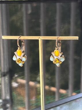 Michal Golan Signed Vintage Style Drop Earrings - Multi-Stone & Bras